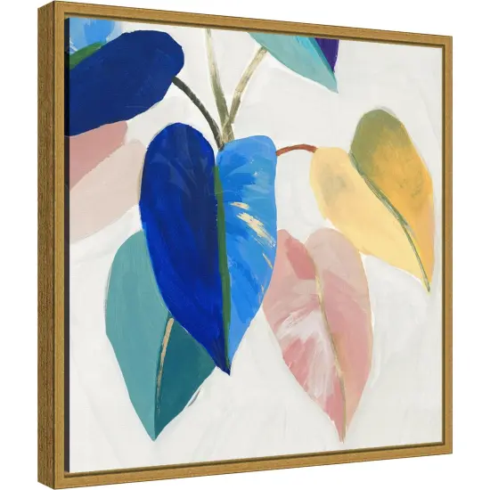 Bright Mood I (Leaves) by Isabelle Z 16-in. W x 16-in. H. Canvas Wall Art Print Framed in Gold {2}