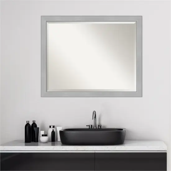 Beveled Bathroom Wall Mirror, Vista Brushed Nickel Narrow Frame {6}