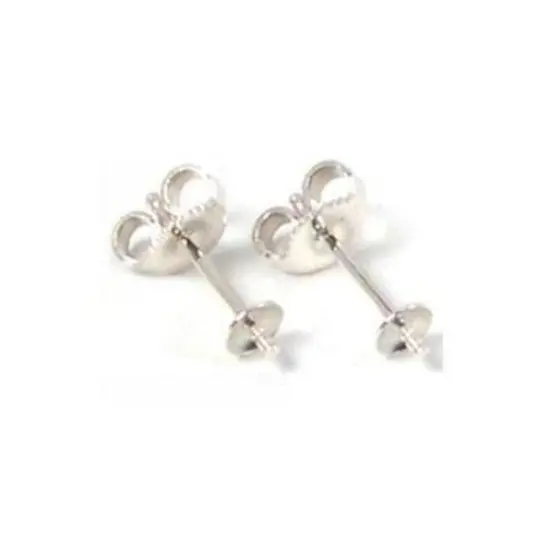 2 Earring post Sterling Silver Pearl Bead Cup Setting {1}