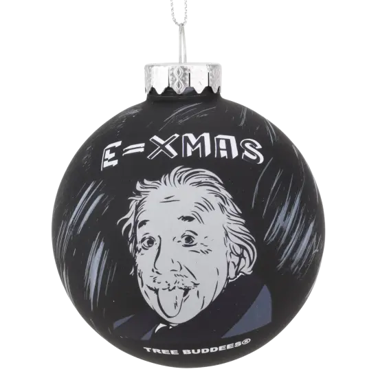 E=Xmas Albert Einstein Glass Christmas Ornament {1}