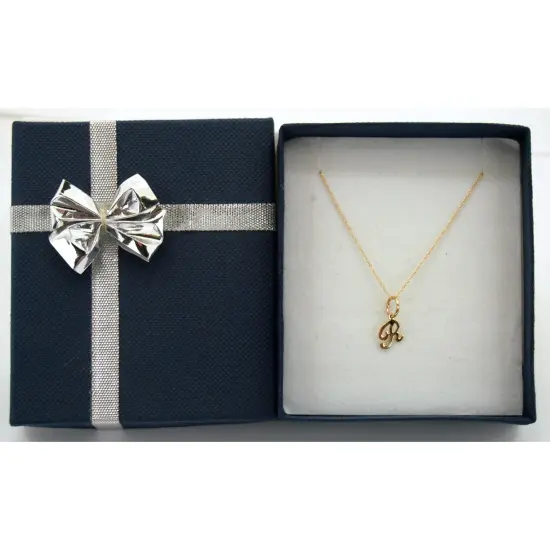 14K Yellow Gold Letter "R" Charm with 18" Gold Cable Chain & Gift Box {1}