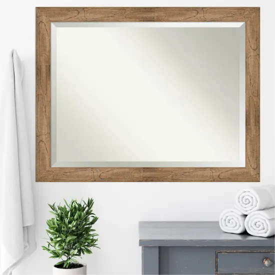 Beveled Wood Bathroom Wall Mirror, Owl Brown Frame {6}