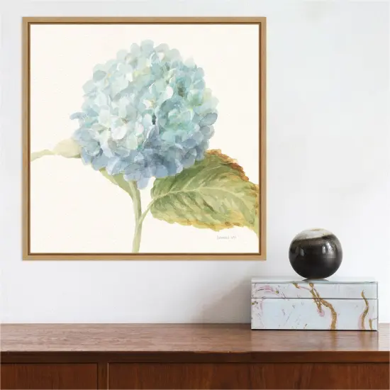 Floursack Florals V Blue Hydrangea Crop by Danhui Nai 16-in. W x 16-in. H. Canvas Wall Art Print Framed in Natural {5}