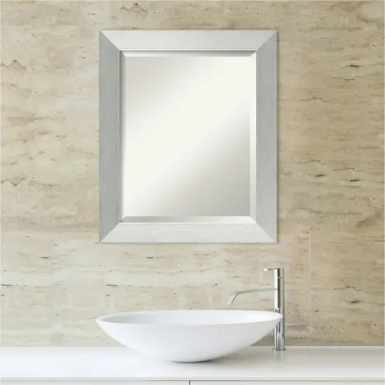 Beveled Wood Bathroom Wall Mirror, Brushed Sterling Silver Frame {4}