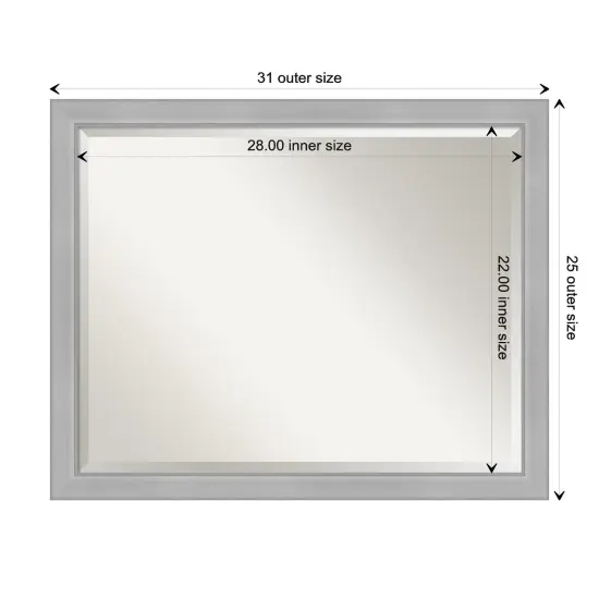 Beveled Bathroom Wall Mirror, Vista Brushed Nickel Narrow Frame {1}
