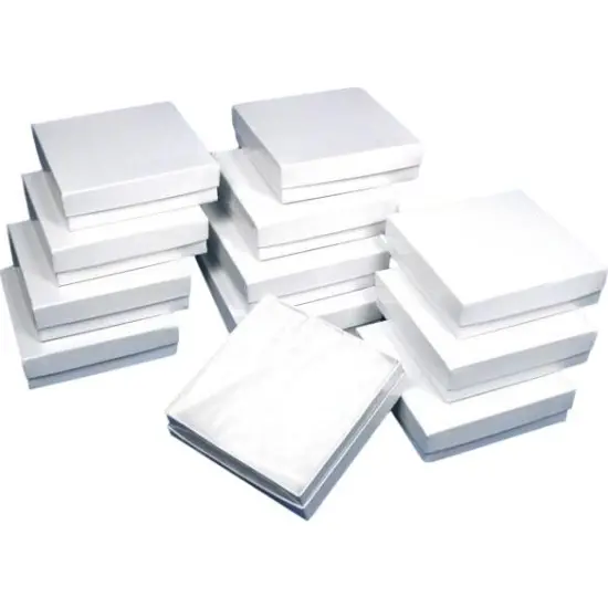 Cotton Filled Jewelry Gift Boxes White 3 5/8" 12Pcs {1}