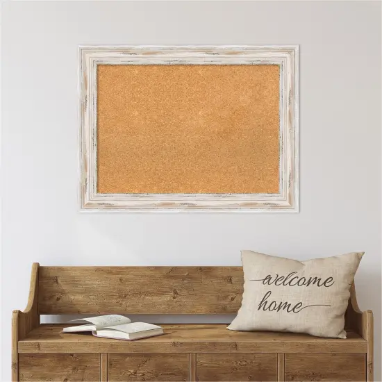 Cork Board, Alexandria White Wash Wood Frame - Bulletin Board, Organization Board, Pin Board Natural Cork {5}