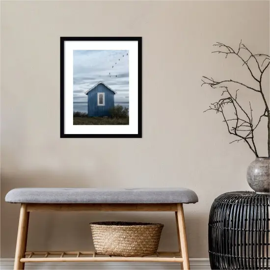 Beach hut by Lotte Gronkjaer Wood Framed Wall Art Print {4}