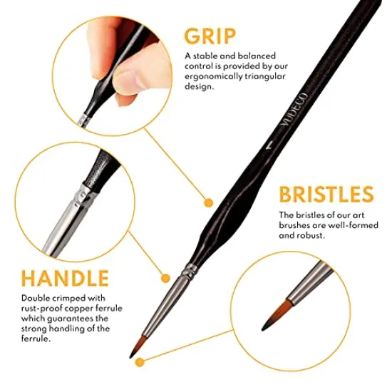 VUDECO Black Detail Paint Brush Set - 12 Piece Miniature Paint Brushes Kit - Professional Mini Fine Paint Brushes Set {6}