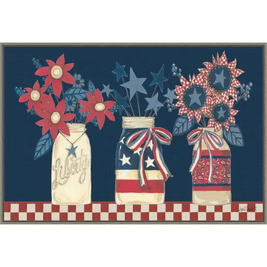 American Country Jars by Anne Tavoletti 33-in. W x 23-in. H. Canvas Wall Art Print Framed in Grey {1}