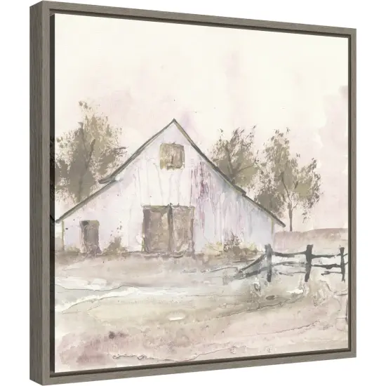 White Barn II by Chris Paschke 16-in. W x 16-in. H. Canvas Wall Art Print Framed in Grey {2}