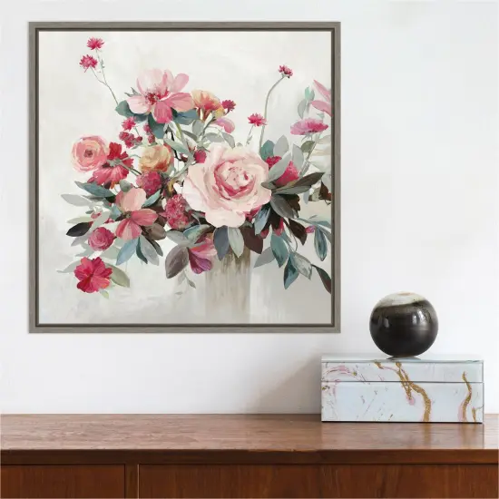 Treasure of the Day (Rose Bouquet) by Allison Pearce 16-in. W x 16-in. H. Canvas Wall Art Print Framed in Grey {5}
