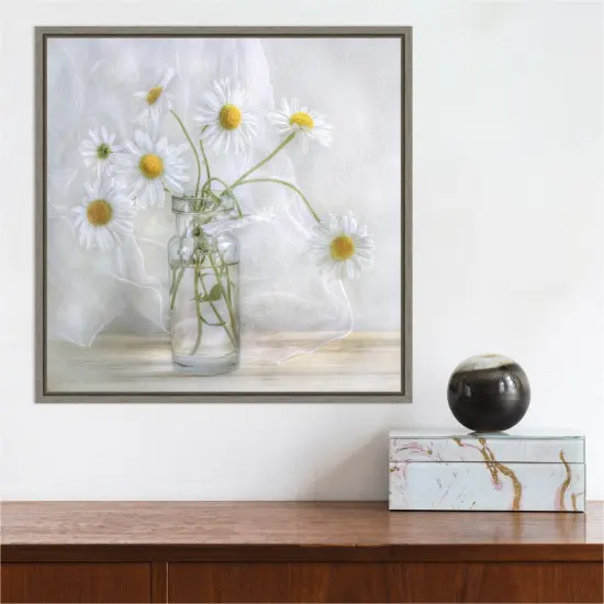 Daisies by Mandy Disher 16-in. W x 16-in. H. Canvas Wall Art Print Framed in Grey {5}