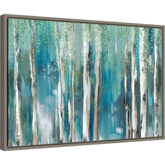 Cerulean Forest I by Rebecca Barger 23-in. W x 16-in. H. Canvas Wall Art Print Framed in Grey {2}