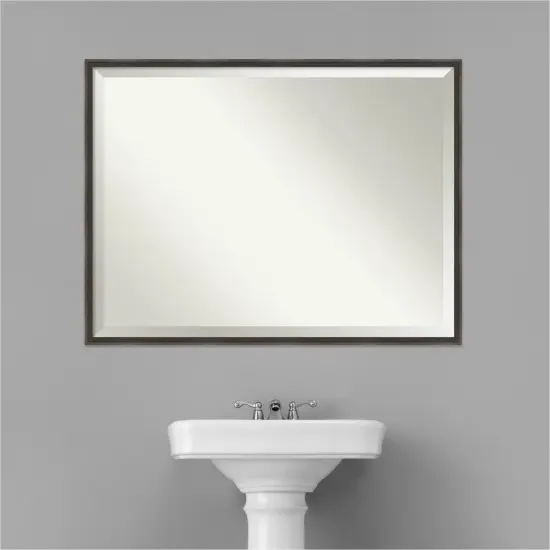Beveled Wood Bathroom Wall Mirror, Hardwood Wedge Frame {6}