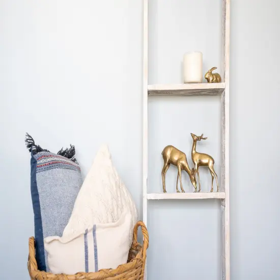 Rustic Farmhouse 4ft Reclaimed Wood Decorative Bookcase Picket Ladder White {2}