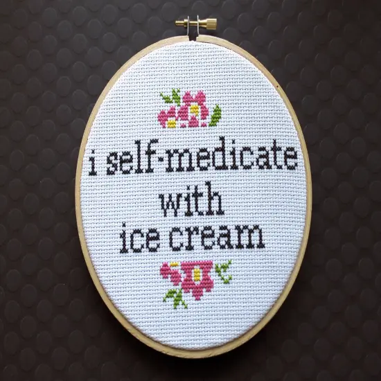 I Self-Medicate With Ice Cream Counted Cross Stitch DIY KIT Intermediate {2}