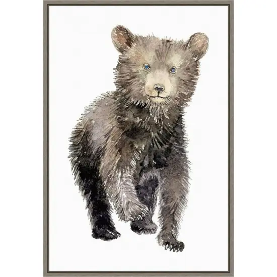 Baby Bear by Elena Markelova 16-in. W x 23-in. H. Canvas Wall Art Print Framed in Grey {1}