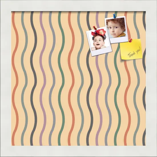 PinPix Custom Bulletin Board Multi Color Waves Poster Board Has a Fabric Style Canvas Finish, Framed in Satin White Frame, by ArtToFrames (PinPix-565) {1}