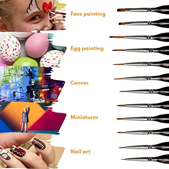 VUDECO Black Detail Paint Brush Set - 12 Piece Miniature Paint Brushes Kit - Professional Mini Fine Paint Brushes Set {4}