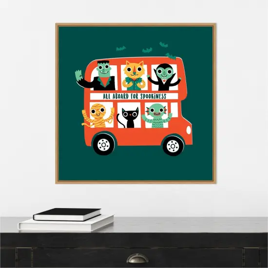 Spooky Bus by Michael Buxton 22-in. W x 22-in. H. Canvas Wall Art Print Framed in Natural {4}