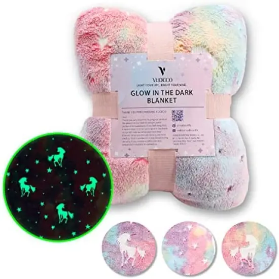 VUDECO Glow in The Dark Blanket for Kids 50 x 60 inches Purple {7}