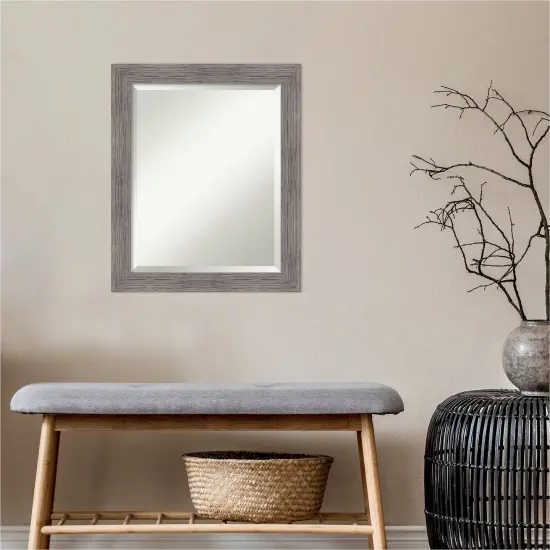 Beveled Bathroom Wall Mirror, Pinstripe Plank Grey Narrow Frame {4}