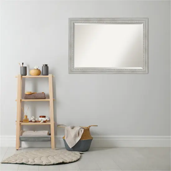 Beveled Wood Bathroom Wall Mirror, Rustic White Wash Frame {4}