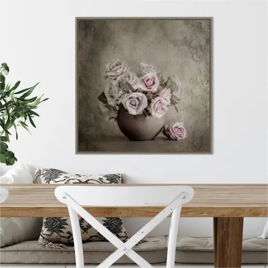 Love and Roses by Cicek Kiral 22-in. W x 22-in. H. Canvas Wall Art Print Framed in Grey {5}