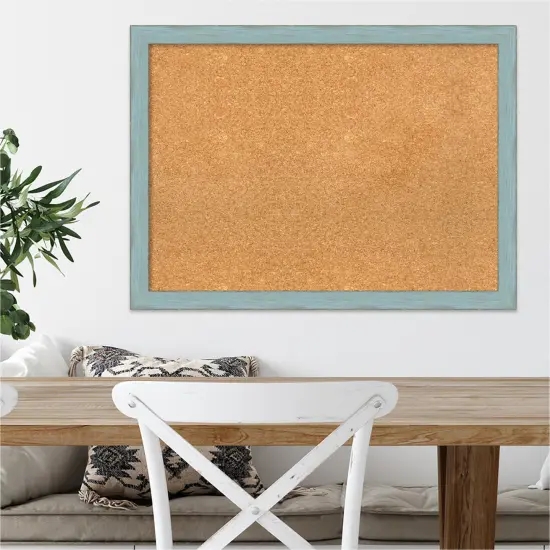 Cork Board, Sky Blue Rustic Wood Frame - Bulletin Board, Organization Board, Pin Board Natural Cork {4}