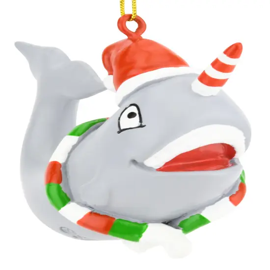 Cute Candy Cane Narwhal Animal Christmas Ornament {3}