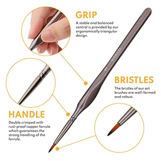 VUDECO Black Detail Paint Brush Set - 12 Piece Miniature Paint Brushes Kit - Professional Mini Fine Paint Brushes Set Brown {6}
