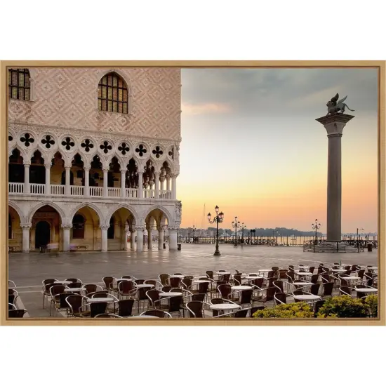Piazza San Marco Sunrise Italy by Alan Blaustein 23-in. W x 16-in. H. Canvas Wall Art Print Framed in Natural {1}