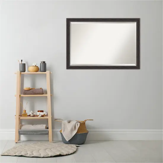 Beveled Wood Bathroom Wall Mirror, Rustic Pine Narrow Frame {4}