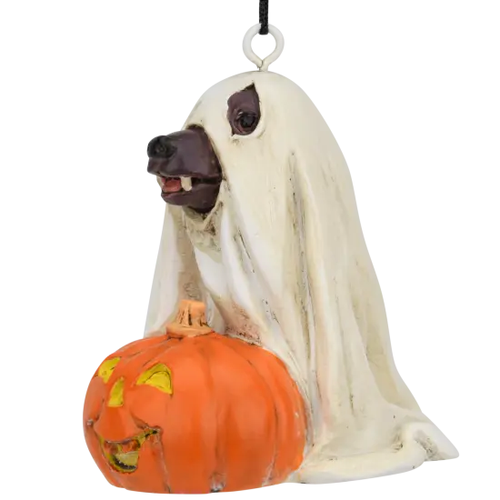 Cute Dog Dressed As Ghost with Pumpkin Halloween Ornament {2}