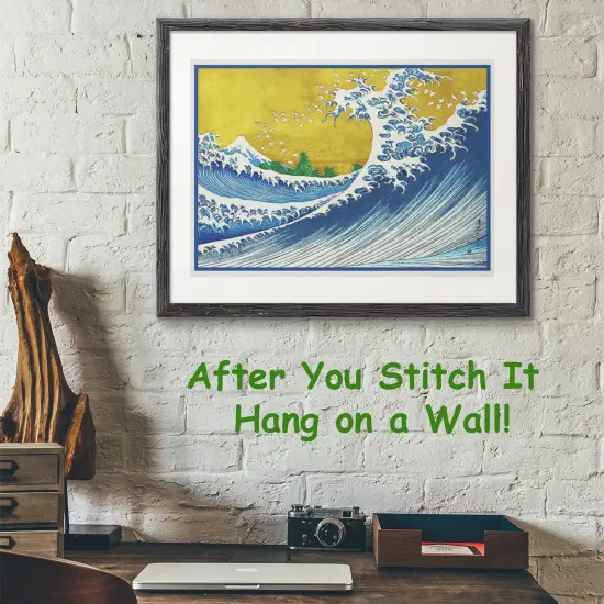 The Colorized Wave Kanagawa by Japanese artist Katsushika Hokusai Counted Cross Stitch Pattern {3}
