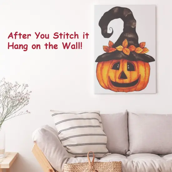 Folk Art Pumpkin in Witch Hat Halloween Counted Cross Stitch Pattern {3}