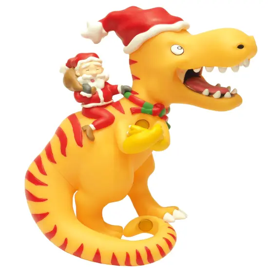 Santa Riding a T-Rex Funny Christmas Tree Topper - Large 10" {2}
