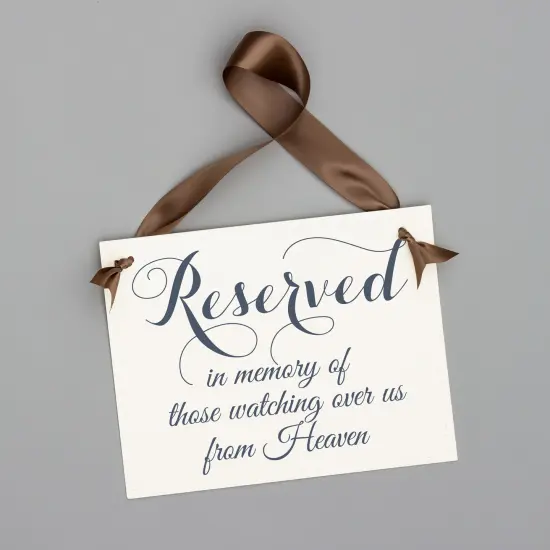 Ritzy Rose Memorial Chair Sign - Slate on 11x8in White Linen Cardstock with Greige Ribbon {5}