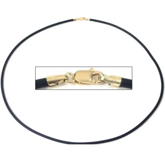 Black Rubber Cord Necklace Jewelry 14K Gold Clasp 16" {1}
