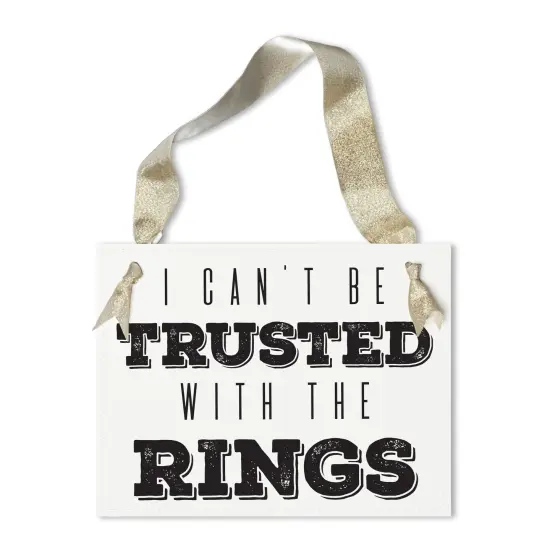 Ritzy Rose Funny Ring Bearer Sign - Black on 11x8in White Linen Cardstock with Gold Ribbon {1}