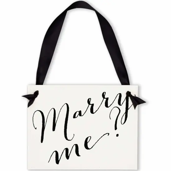 Ritzy Rose Engagement Sign - Black on 11x8in Ivory Linen Cardstock with Black Ribbon {6}