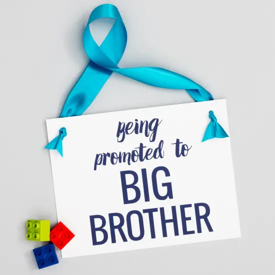 Ritzy Rose Pregnancy Announcement Sign - Navy Blue on 11x8in White Linen Cardstock with Caribbean Blue Ribbon {5}