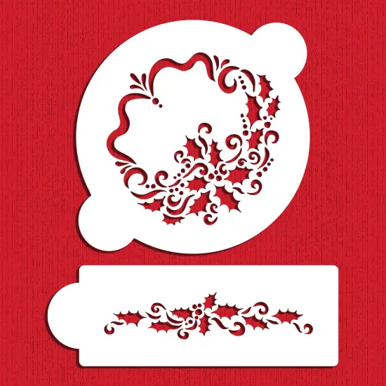 Holly Set Cake Stencils | C327 by Designer Stencils | Cake Decorating Tools | Baking Stencils for Royal Icing, Airbrush, Dusting Powder | Reusable Plastic Food Grade Stencil for Cakes | Easy to Use & Clean Cake Stencil {1}