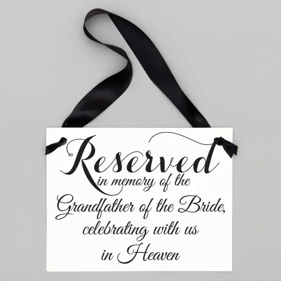 Ritzy Rose Grandfather of the Bride Memorial Sign - Black on 11x8in White Linen Cardstock with Black Ribbon {5}