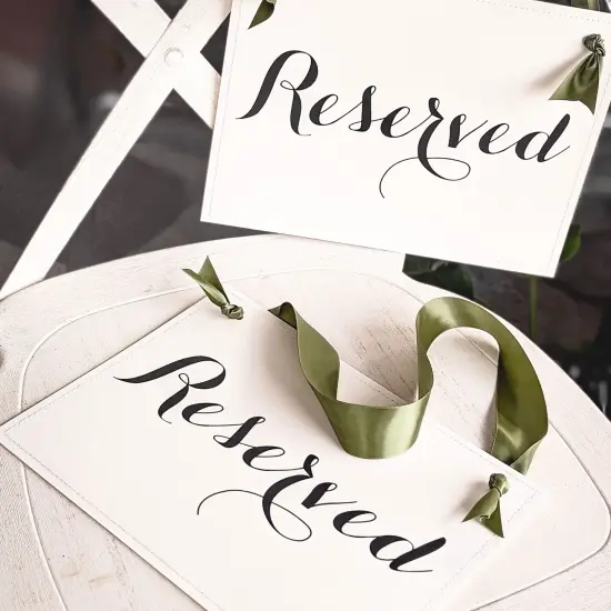Ritzy Rose 2 Reserved Signs - Black on 11x8in Ivory Linen Cardstock with Moss Green Ribbon {2}