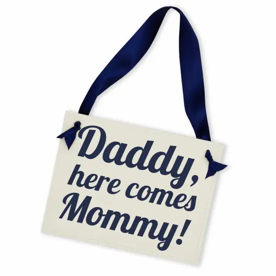 Ritzy Rose Cute Ring Bearer Sign - Navy Blue on 11x8in Ivory Linen Cardstock with Navy Blue Ribbon {1}