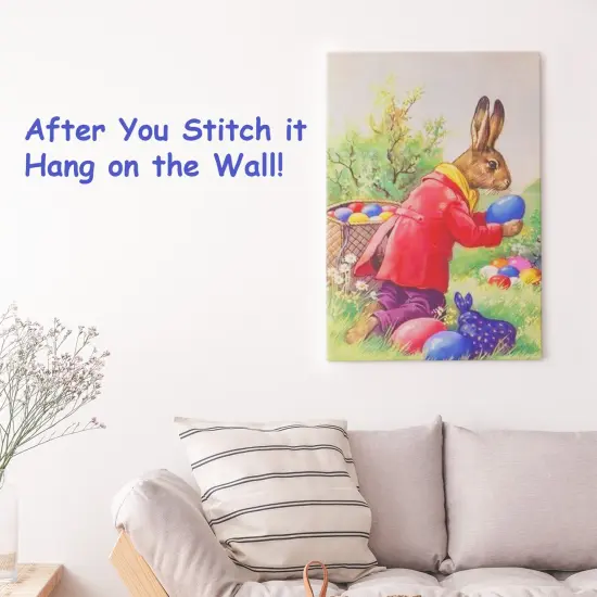 Vintage Easter Bunny Hiding Eggs Counted Cross Stitch Pattern {3}