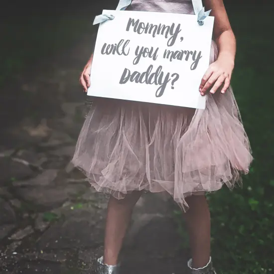 Ritzy Rose Cute Proposal Banner - Slate on 11x8in Ivory Linen Cardstock with Ivory Ribbon {5}