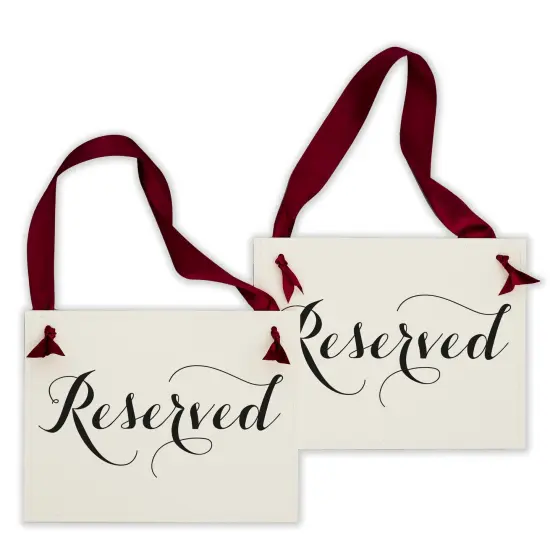 Ritzy Rose 2 Fancy Reserved Signs - Black on 11x8in Ivory Linen Cardstock with Wine Ribbon {1}